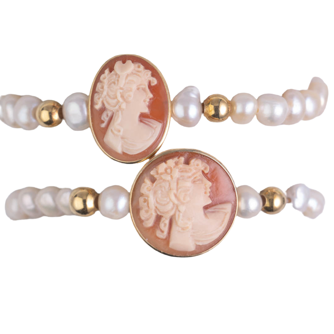 Bracciale in Perle con Cammeo Profilo Donna