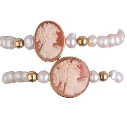 Bracciale in Perle con Cammeo Profilo Donna