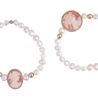 Bracciale in Perle con Cammeo Profilo Donna