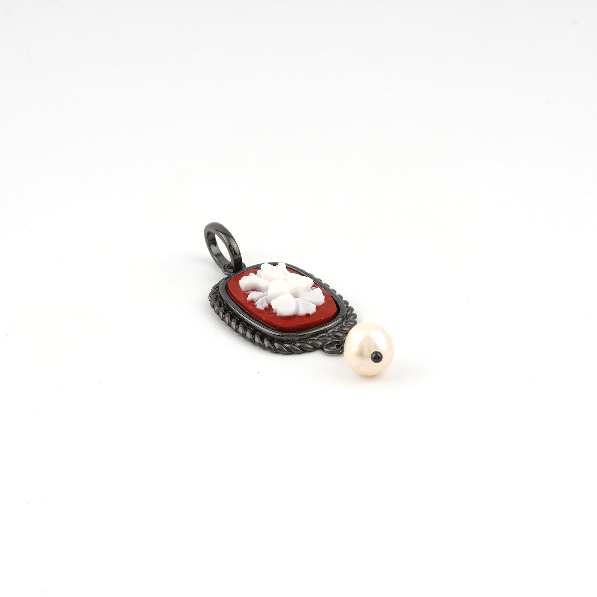 Pendente-Cameo-Italiano-Raffaello-Cammeo-Bouquet-Rodio-Nero