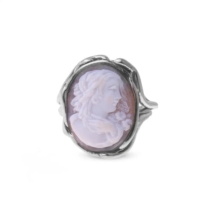 Anello Cammeo Artistico Profilo Donna con Mano