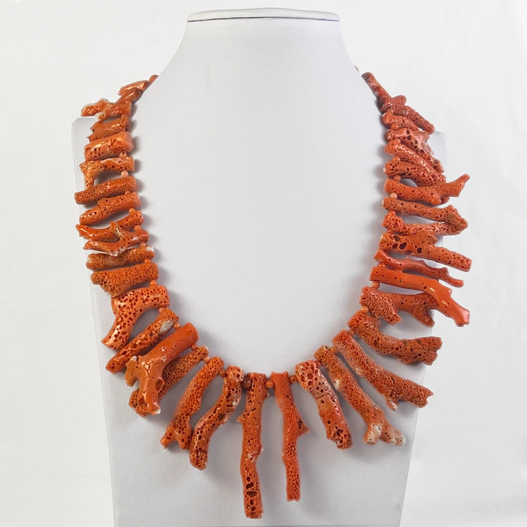 Raw Red Coral Fringed Necklace