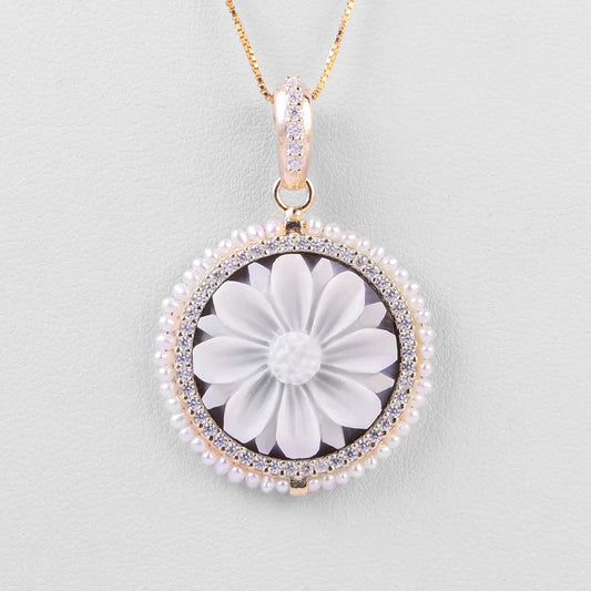 Daisy Cameo Pendant with Beads and Zircons