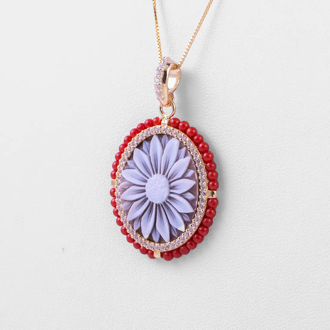 Zircon and Coral Cameo Pendant