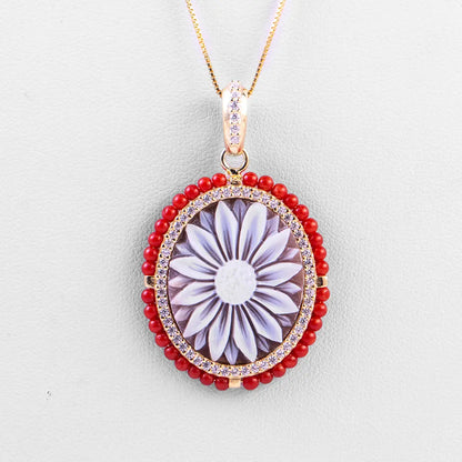 Zircon and Coral Cameo Pendant