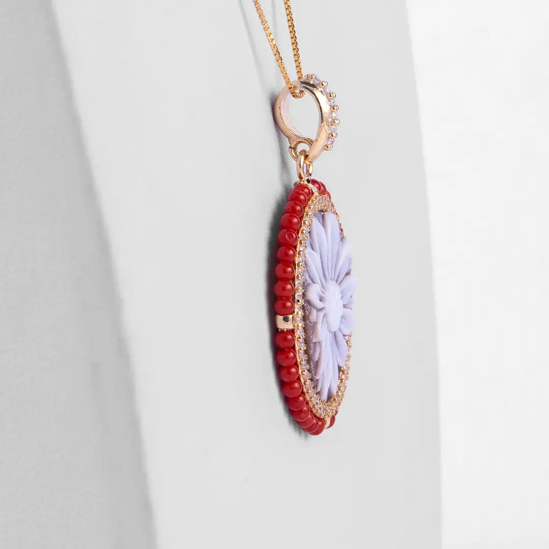 Zircon and Coral Cameo Pendant