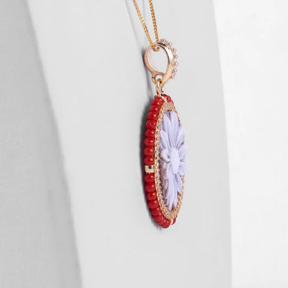 Zircon and Coral Cameo Pendant