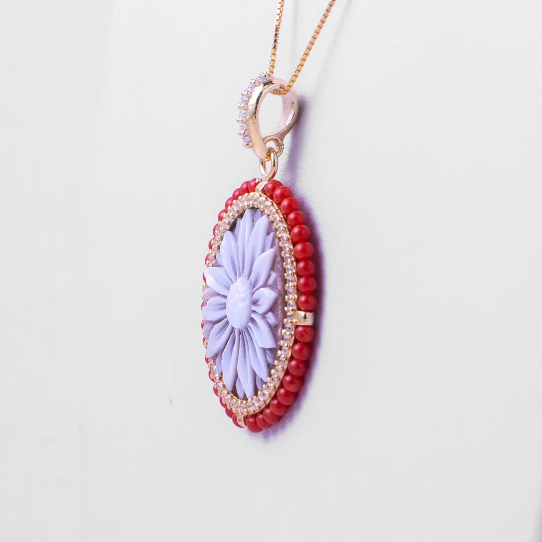 Zircon and Coral Cameo Pendant