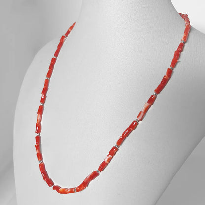 Collana Corallo Rosso Intervallata da Micro Sfere in Argento