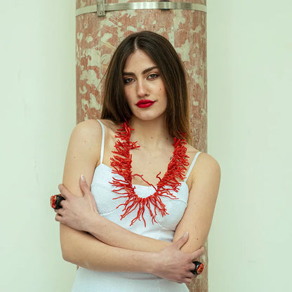 Red Coral Fringes Necklace