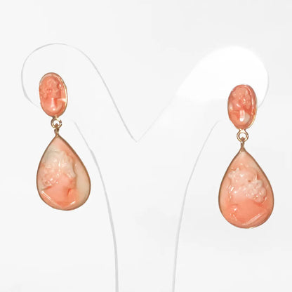 Angel Skin Coral Cameo Earrings Woman Profile