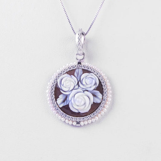 Cameo Pendant Flowers Beads and Zircons