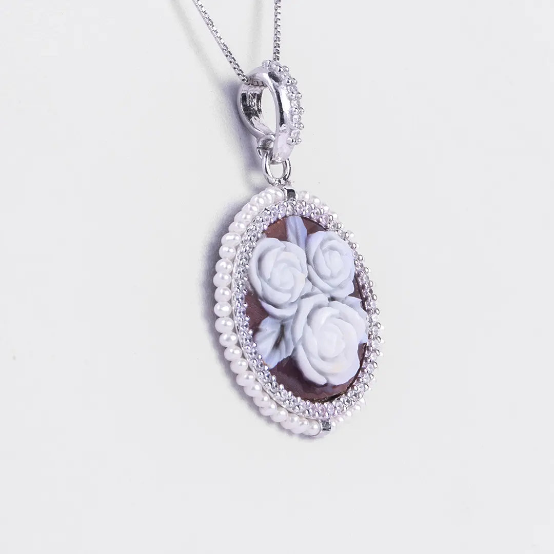 Cameo Pendant Flowers Beads and Zircons