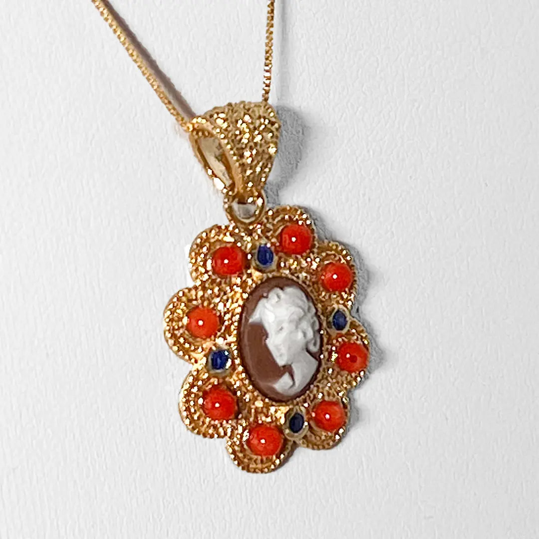 Cameo Pendant with Coral Beads