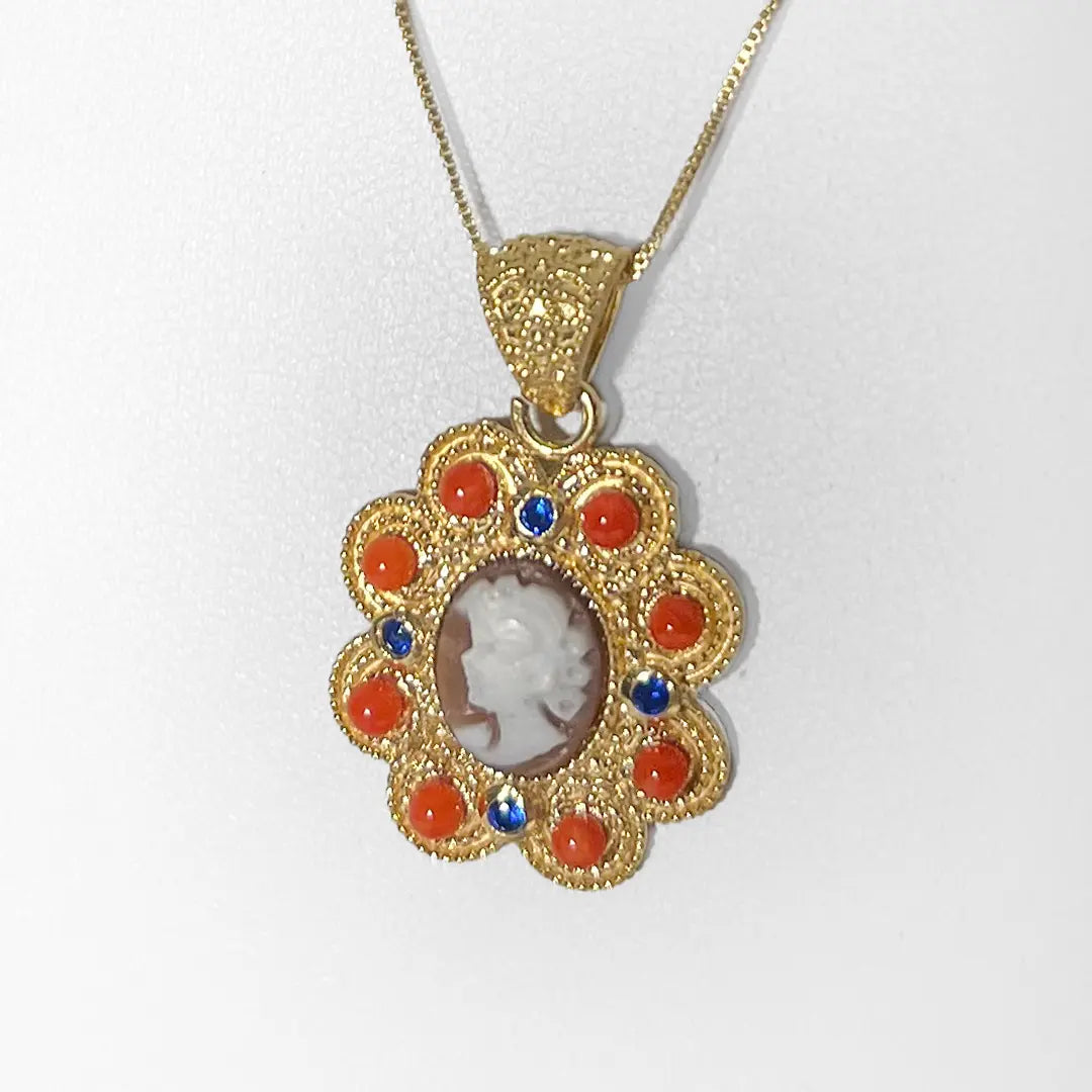 Cameo Pendant with Coral Beads