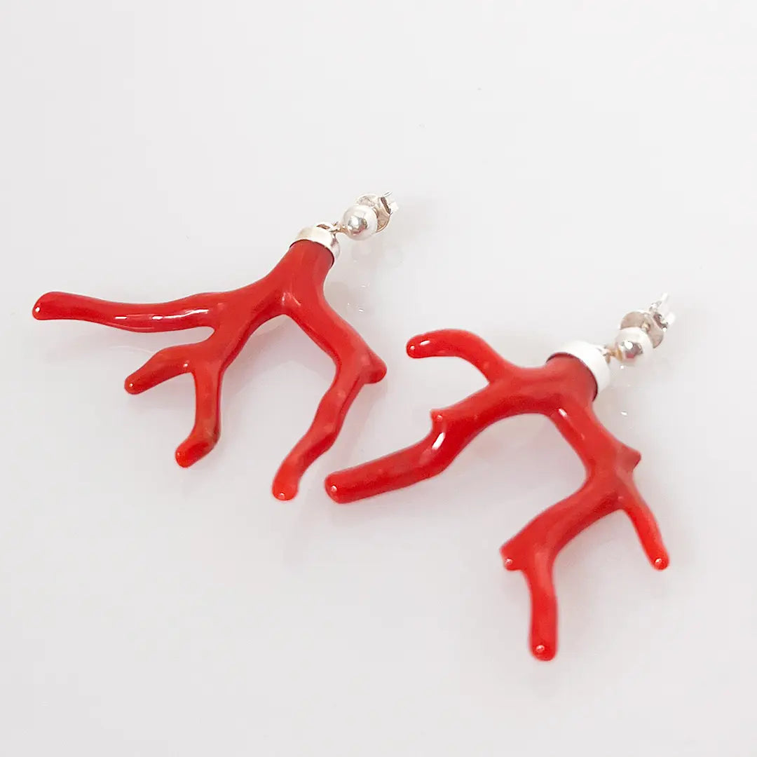 Red Coral Fringe Earrings 