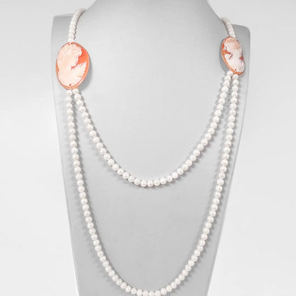 Pearl Necklace with Cameo Profile Woman