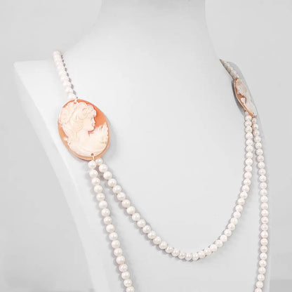 Pearl Necklace with Cameo Profile Woman