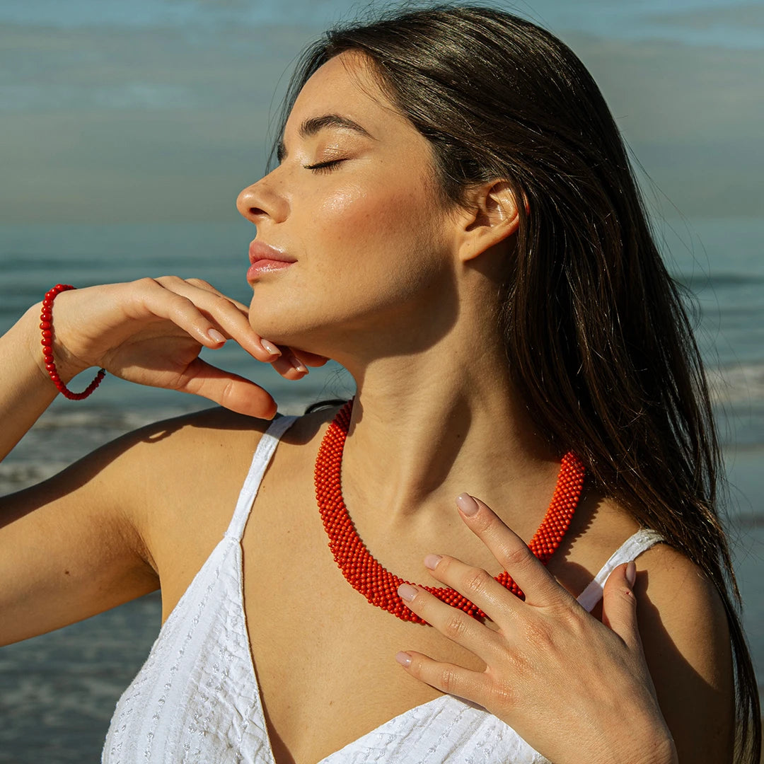 Red Coral Woven Necklace