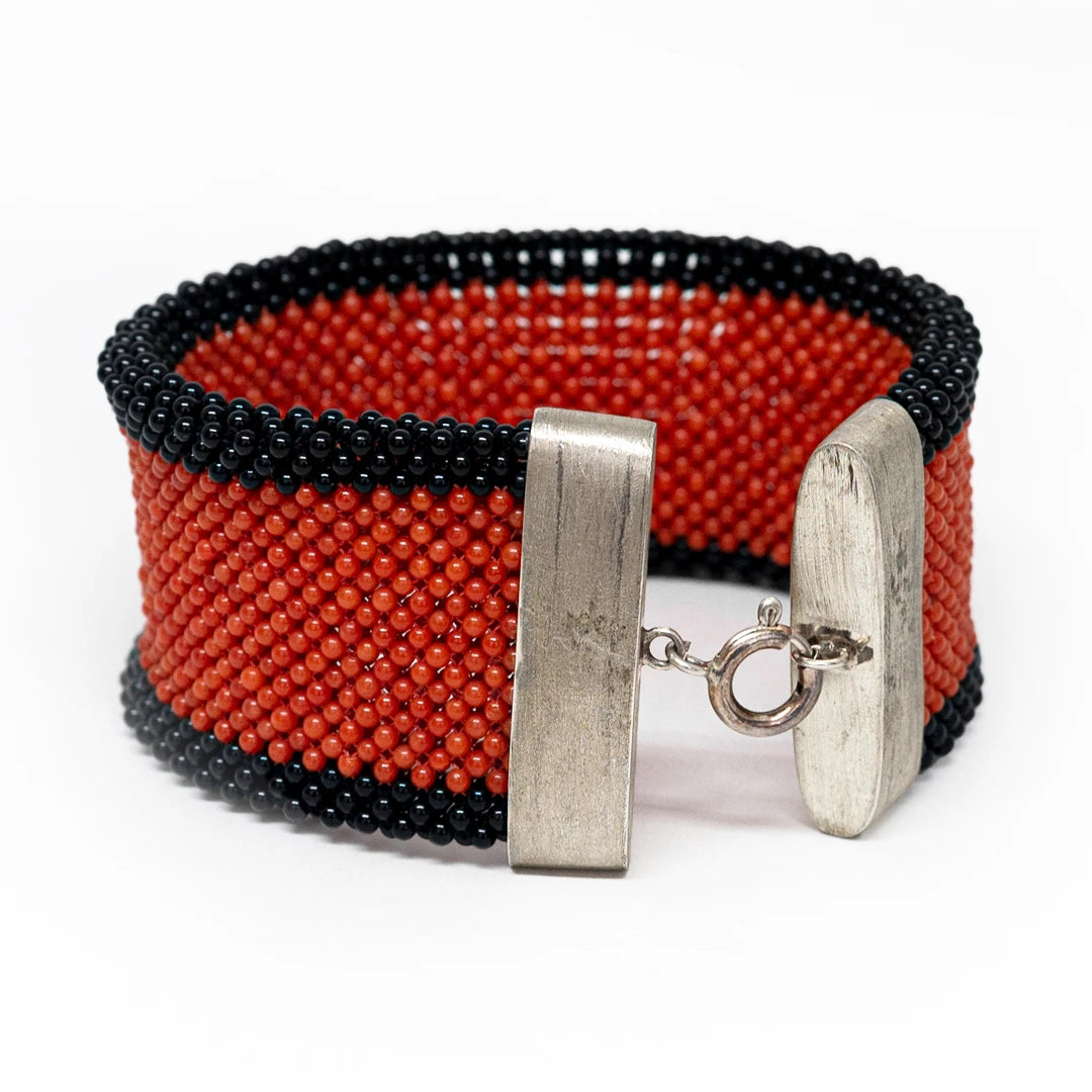 Bracciale Tessito Corallo Rosso e Onice