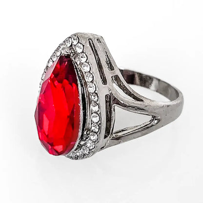 Silver Ring with Red Drop Stone