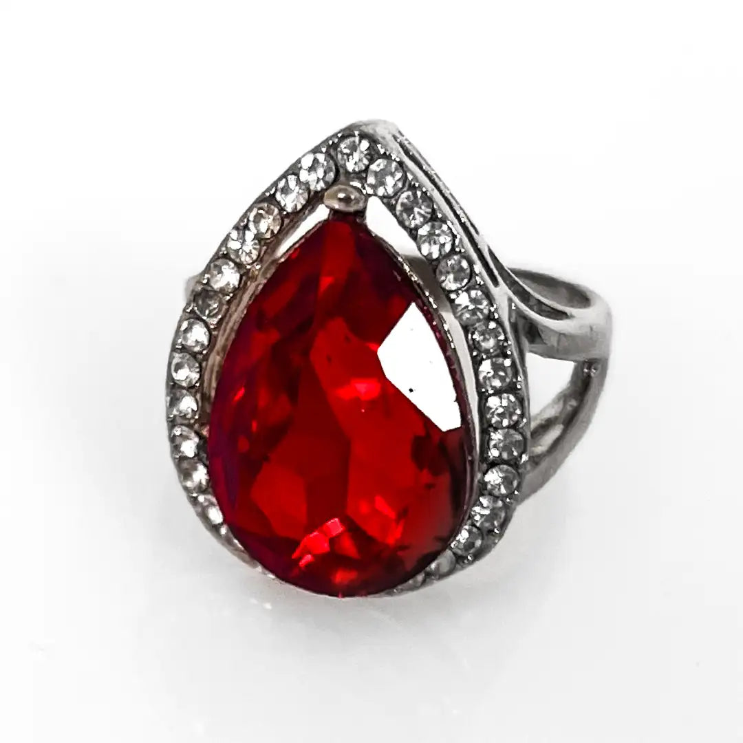 Silver Ring with Red Drop Stone