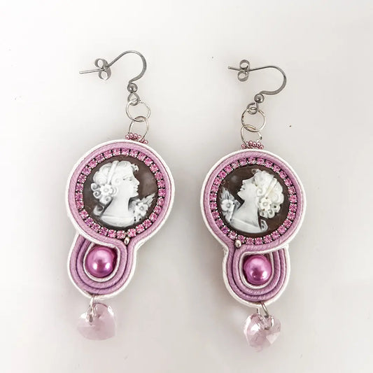 Orecchini Soutache con Cammeo Profilo Donna