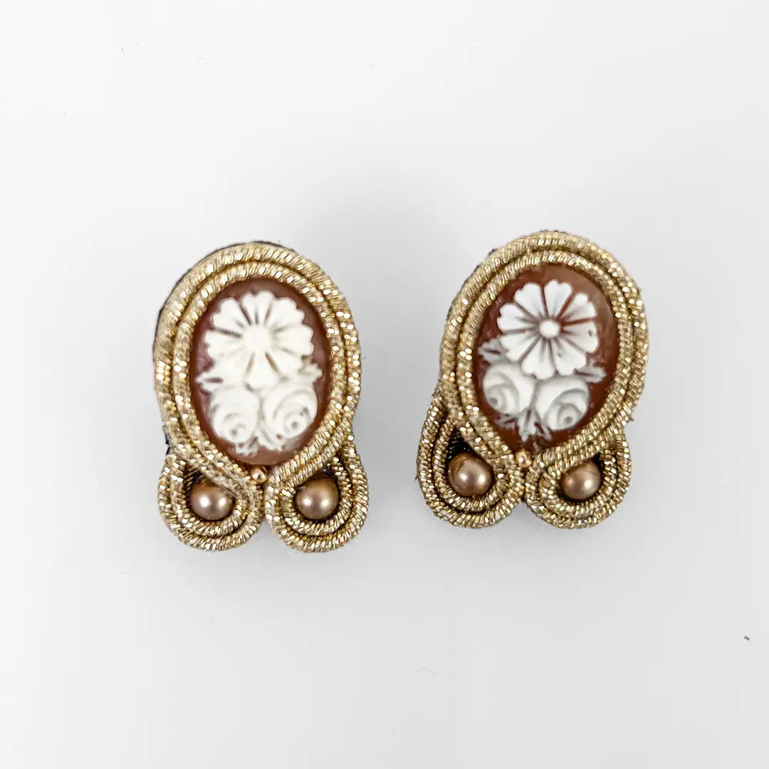 Souteche Earrings with Cameo Flowers