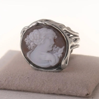 Artistic Cameo Ring Woman Profile with Hand