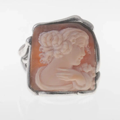 Anello Cammeo Artistico Profilo Donna con Mano