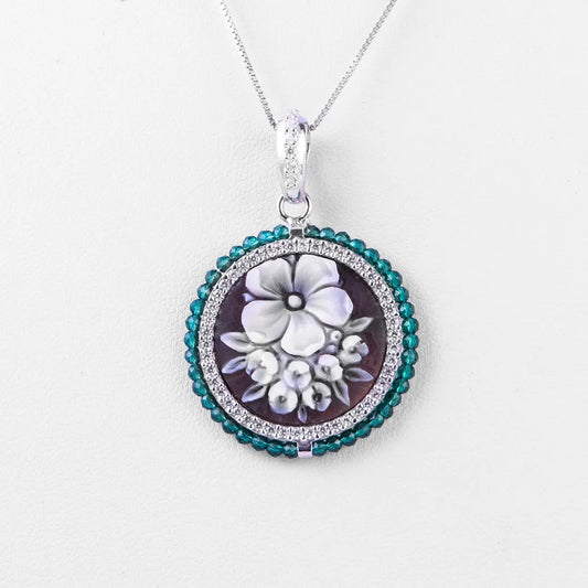 Green Zircon Flowers Cameo Pendant