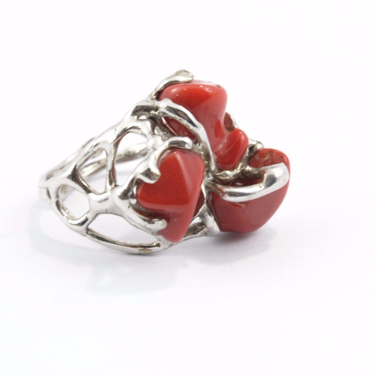 Coral and silver ring