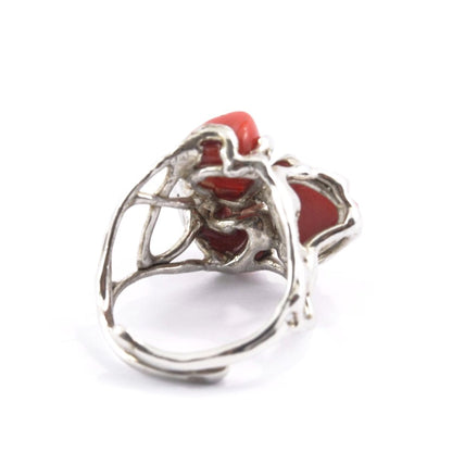 Coral and silver ring