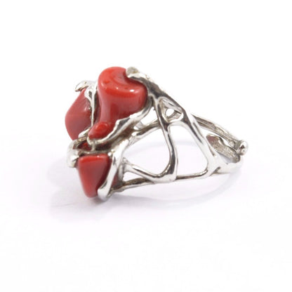 Coral and silver ring