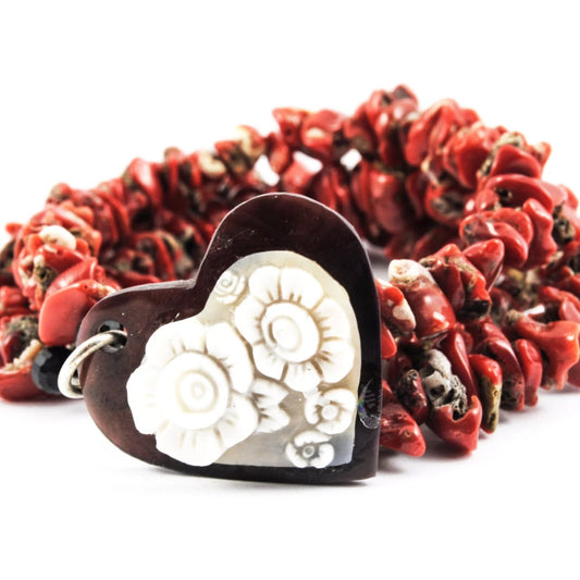 Sardinian coral bracelet with heart cameo