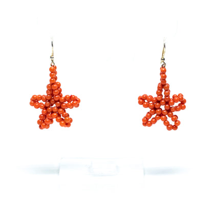 Star-Shaped Coral Drop Earrings in Fabric