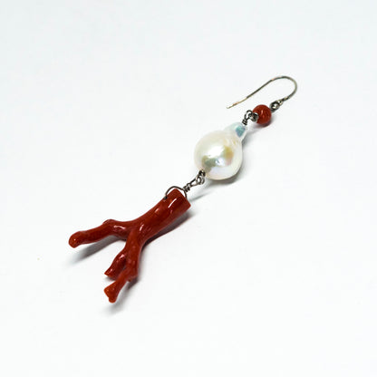 Earrings with Pearls and Red Coral Branch