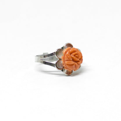 Orange Coral Ring Rose Carved