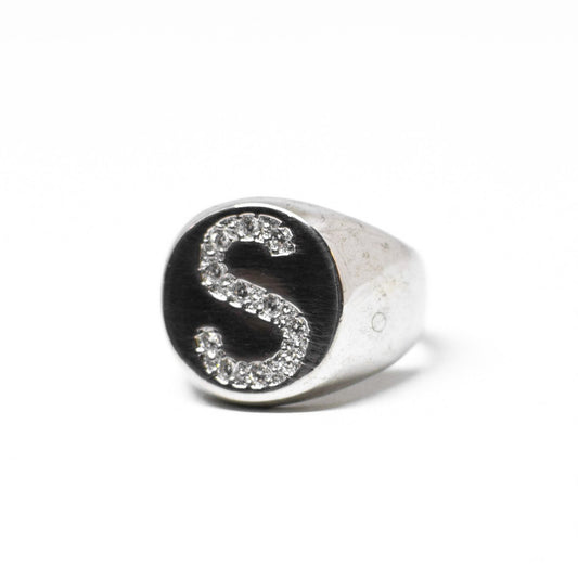 Silver Ring Letter S in Zirconia