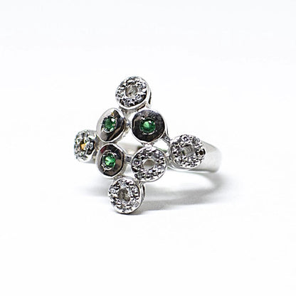 Silver and Green and White Zircon Ring