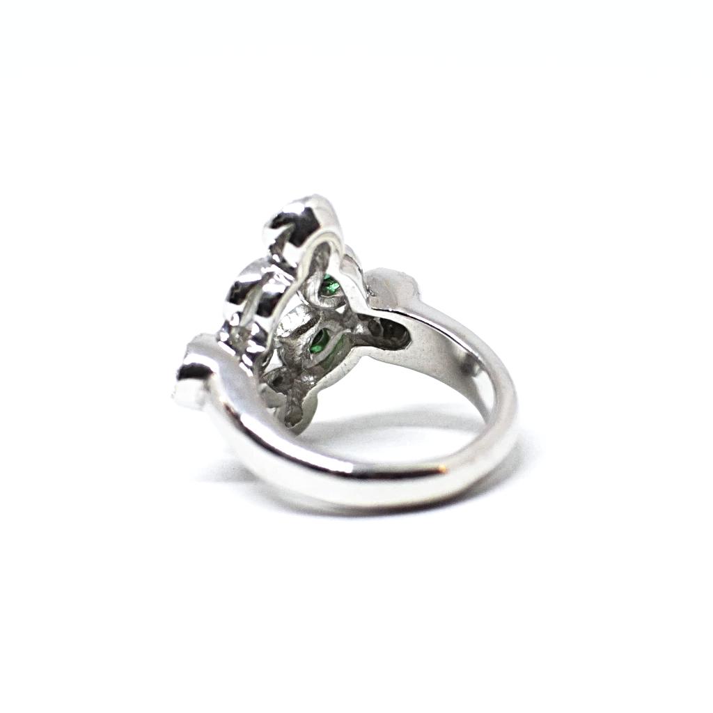 Silver and Green and White Zircon Ring