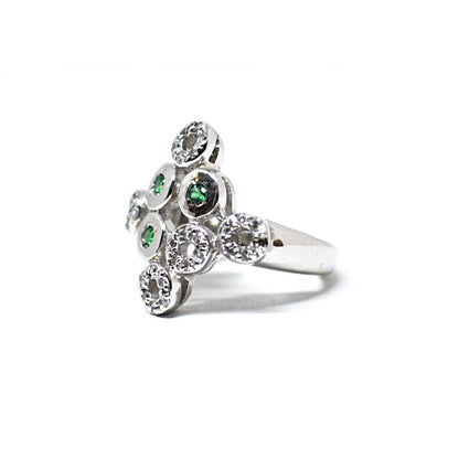 Silver and Green and White Zircon Ring