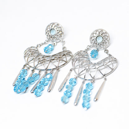 Silver and blue agate earrings