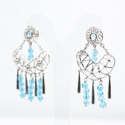 Silver and blue agate earrings