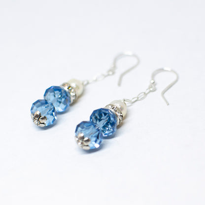 Pearl, zirconia and agate aquamarine earrings