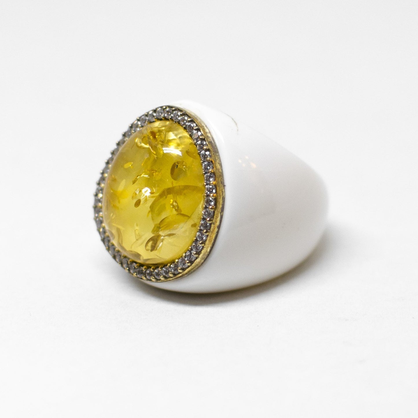 Amber and zirconia ring