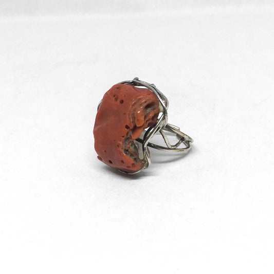 Anello corallo rosso e argento