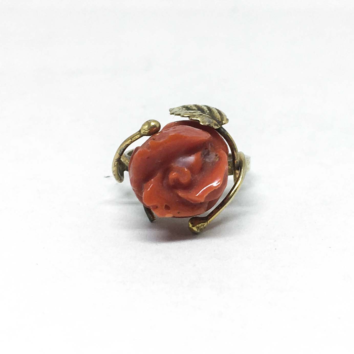 Carved Rose Red Coral Ring