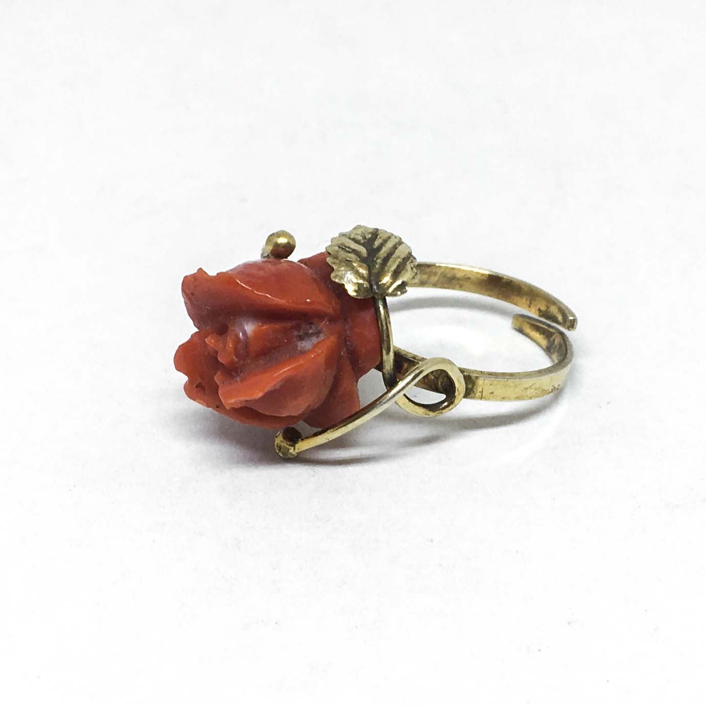 Carved Rose Red Coral Ring