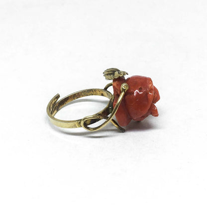 Carved Rose Red Coral Ring